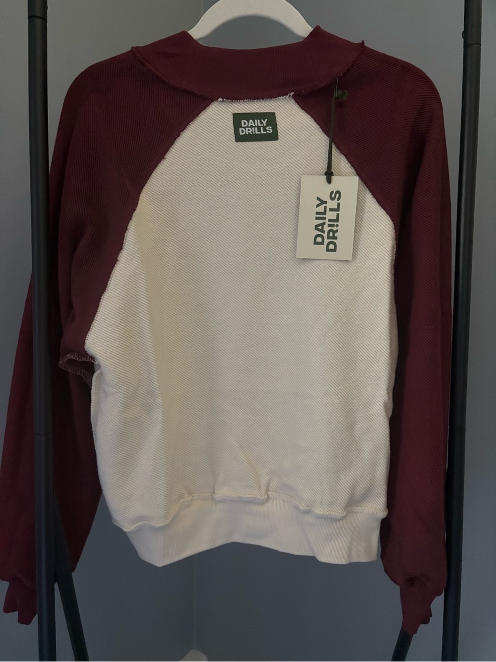 Daily Drills Women's Maroon and Cream Raglan Crew Sweatshirt